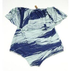 RACHEL PALLY Blue Printed RUFFLE Strapless BODYSUIT Modal ( S )